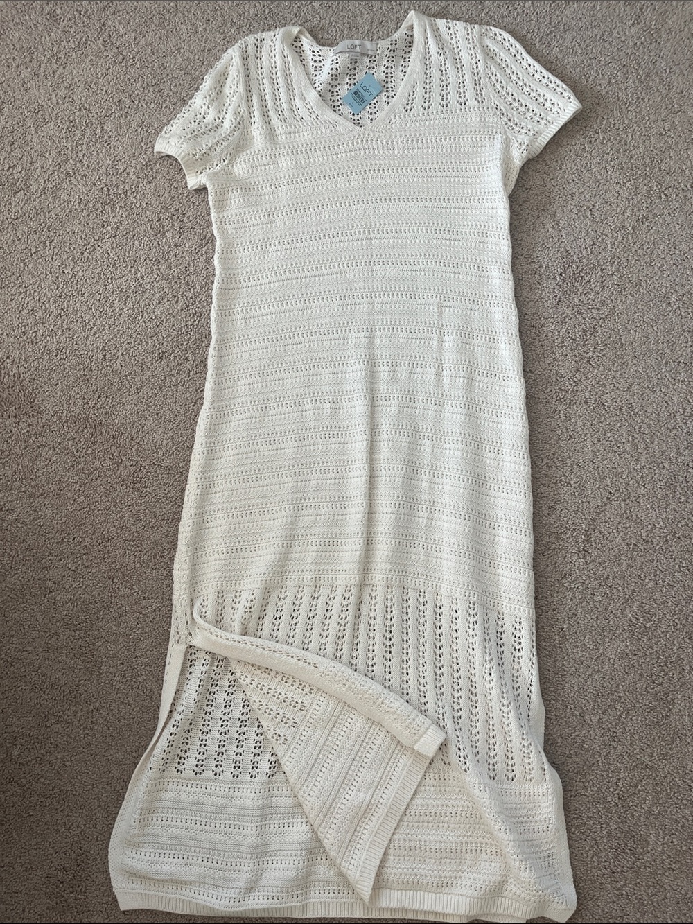 LOFT Cream Crochet Maxi Dress with V-Neck